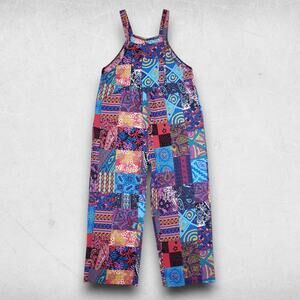 Patchwork Overalls Women S Multi Color Wide Leg Pockets Retro 70s Hippie Boho